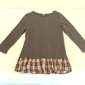 Grey Sweater Top with Orange and Blue Plaid Bottom